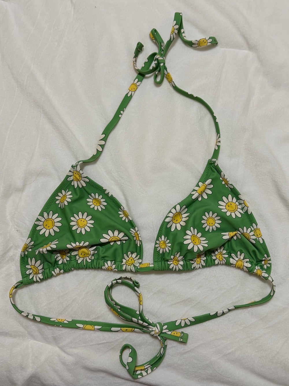 Aerie Triangle Bikini Top in Green Floral Smiley Print